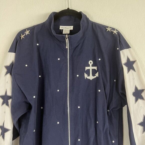 Rafael Womens Vintage 80 Nautical Navy Zip Up Bomber Jacket Stars & Anchor Small - Picture 9 of 11